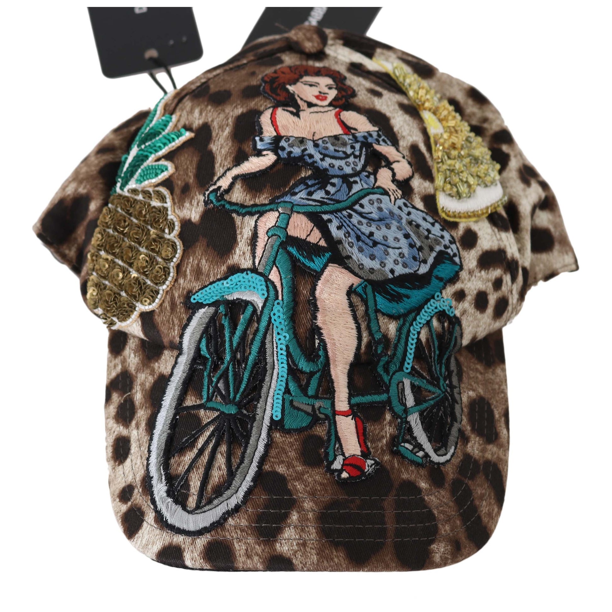 Dolce & Gabbana Brown Leopard Sequin Sicily Applique Baseball Hat