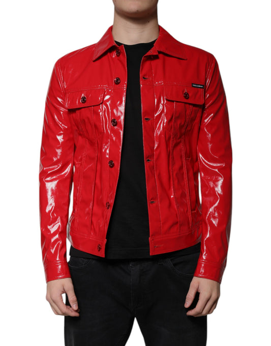 Dolce & Gabbana Red Polyester Button Down Collared Jacket Dolce & Gabbana