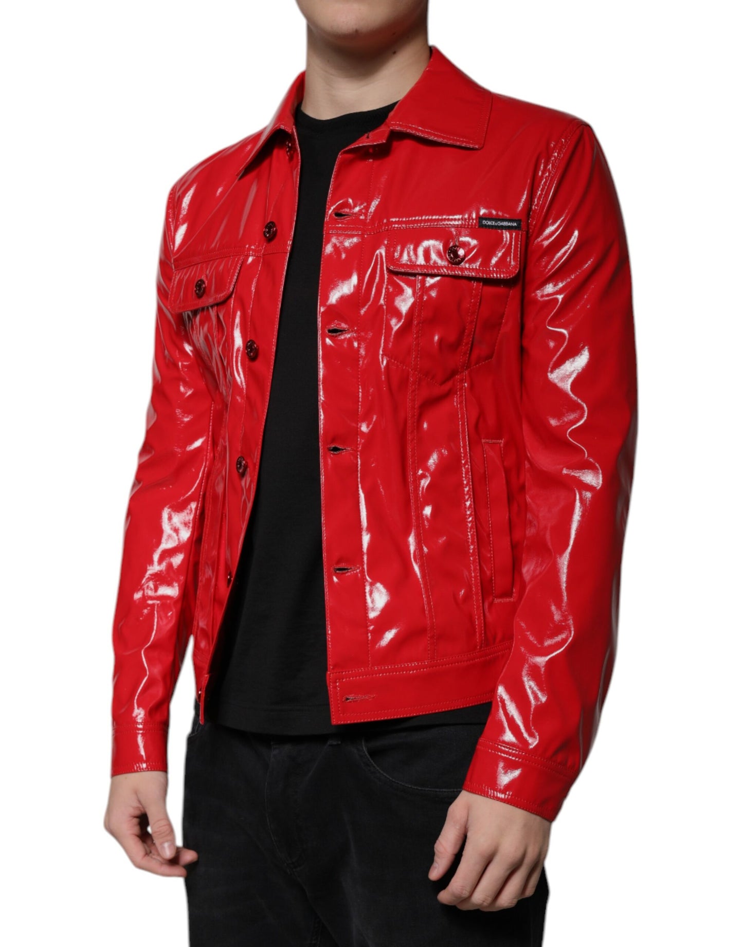 Dolce & Gabbana Red Polyester Button Down Collared Jacket Dolce & Gabbana