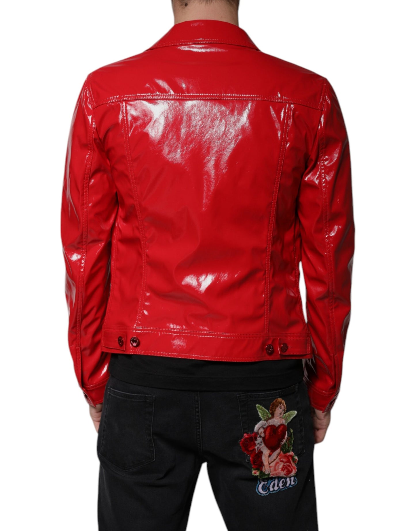 Dolce & Gabbana Red Polyester Button Down Collared Jacket Dolce & Gabbana