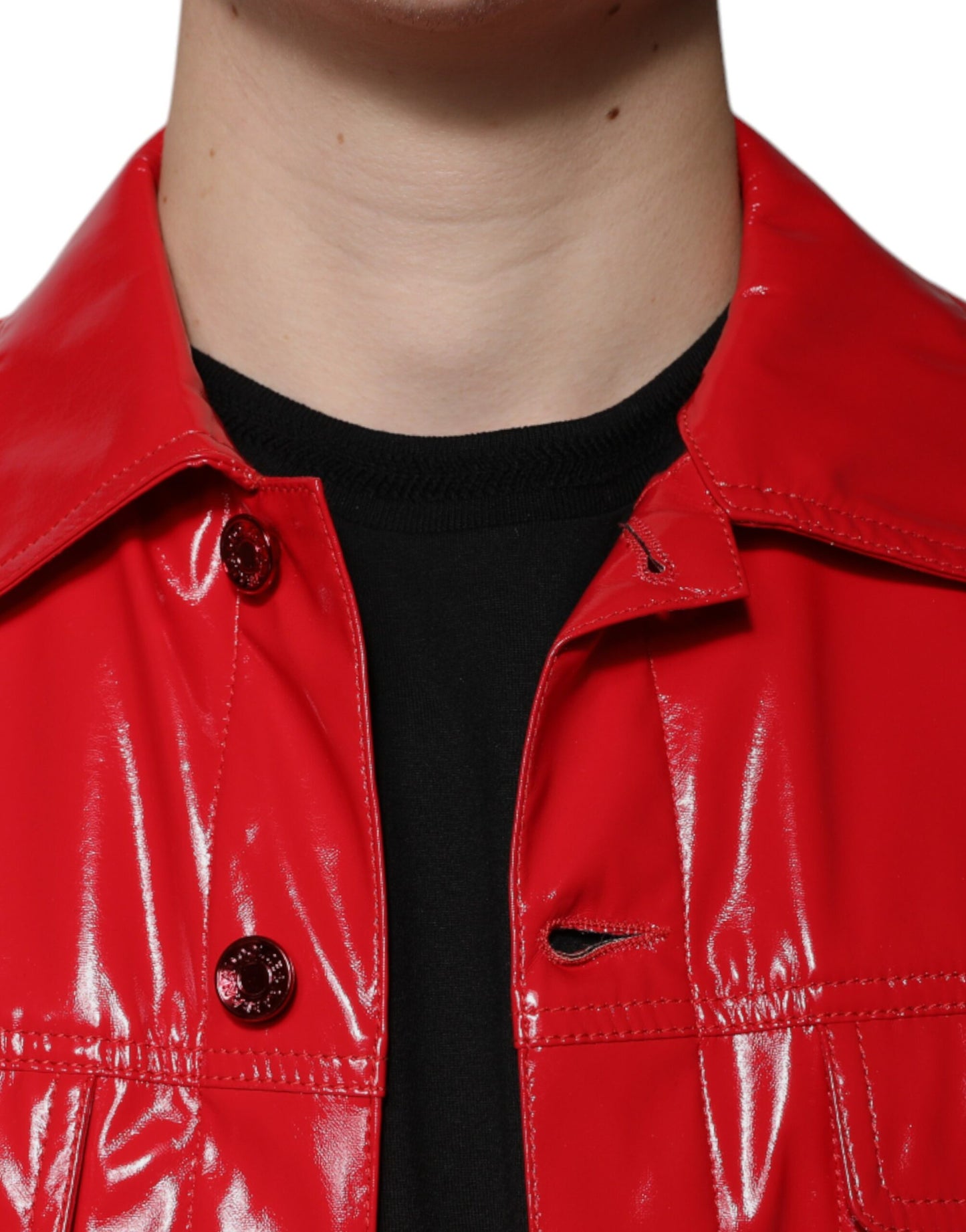 Dolce & Gabbana Red Polyester Button Down Collared Jacket Dolce & Gabbana