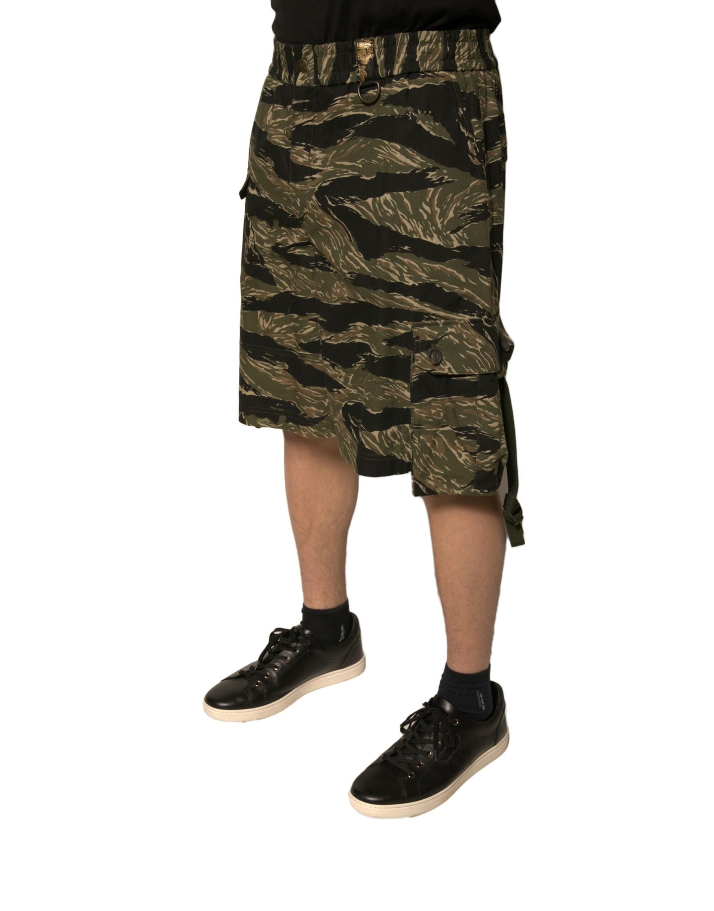 Dolce & Gabbana Black Gold Patterned Cotton Bermuda Shorts Dolce & Gabbana