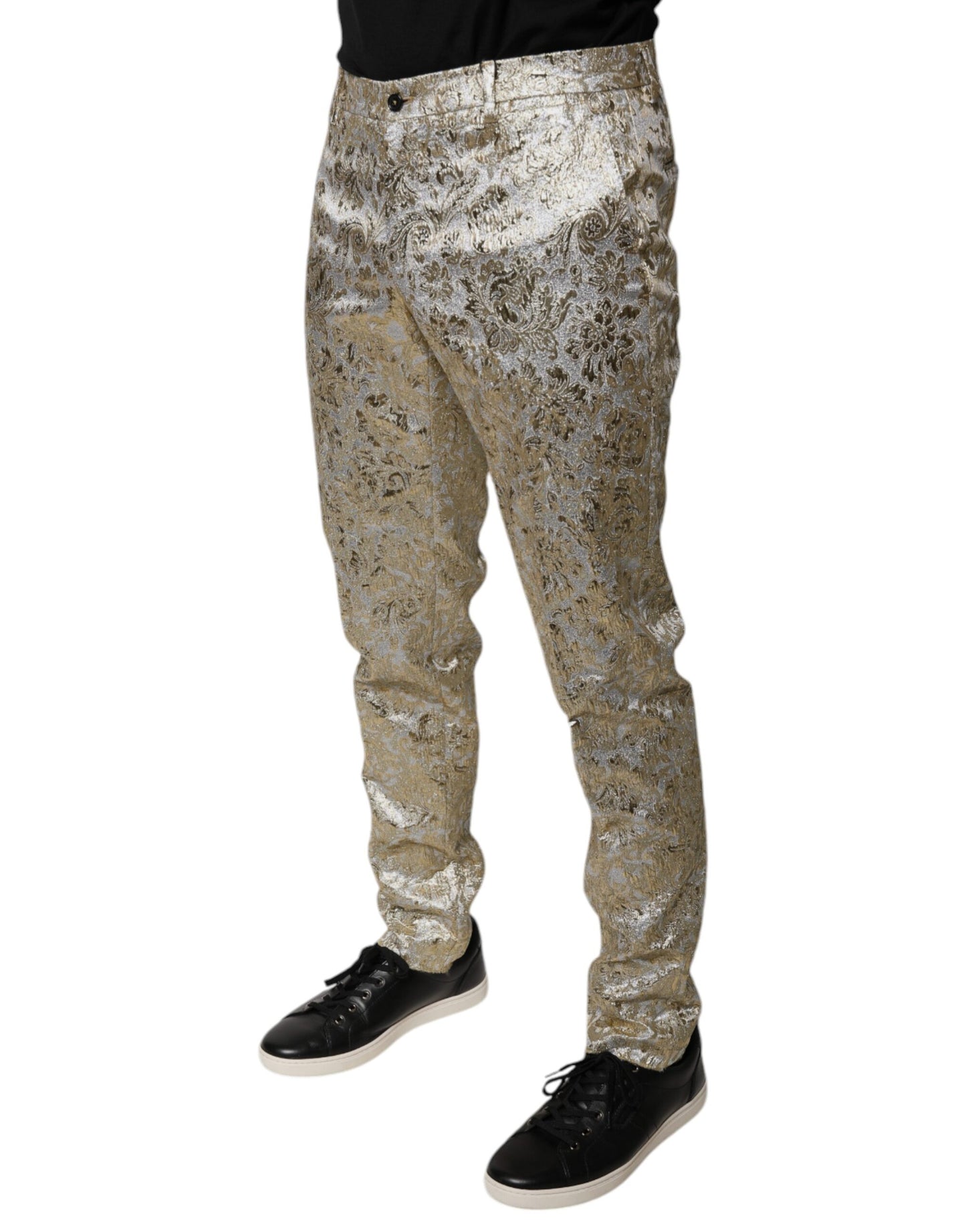 Dolce & Gabbana Gold Floral Jacquard Men Dress Pants Dolce & Gabbana