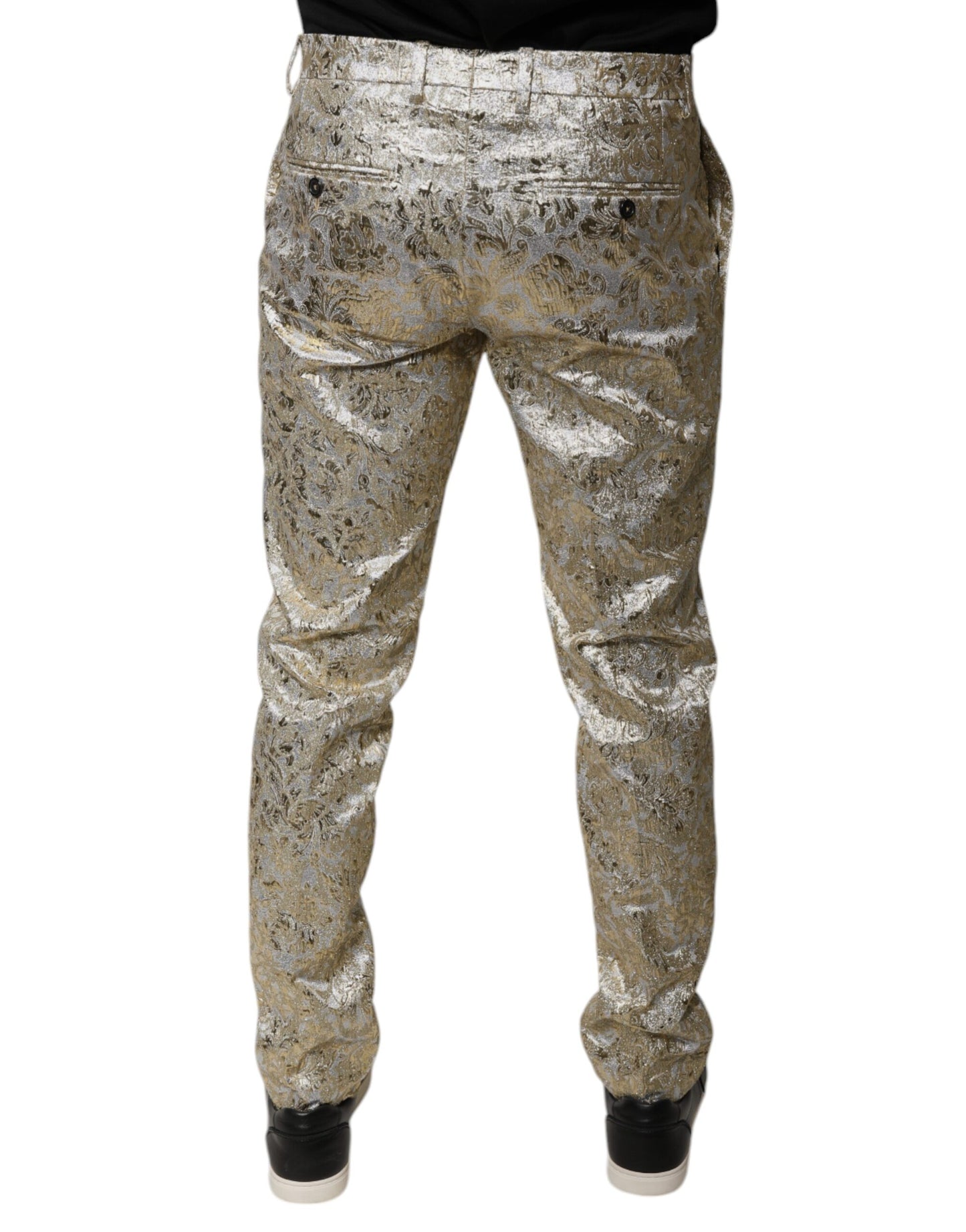 Dolce & Gabbana Gold Floral Jacquard Men Dress Pants Dolce & Gabbana