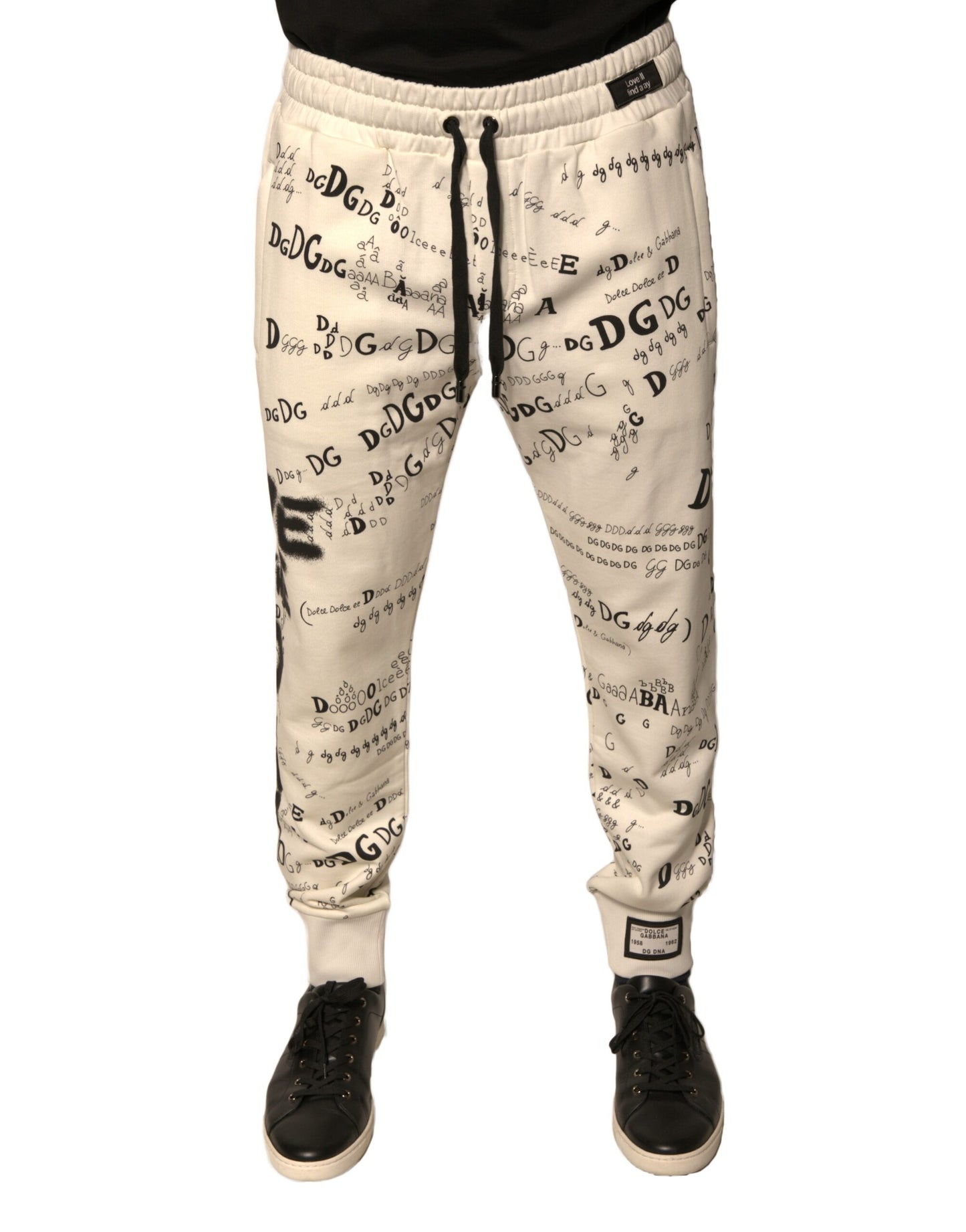 Dolce & Gabbana White Printed Cotton Jogger Sweatpants Pants Dolce & Gabbana