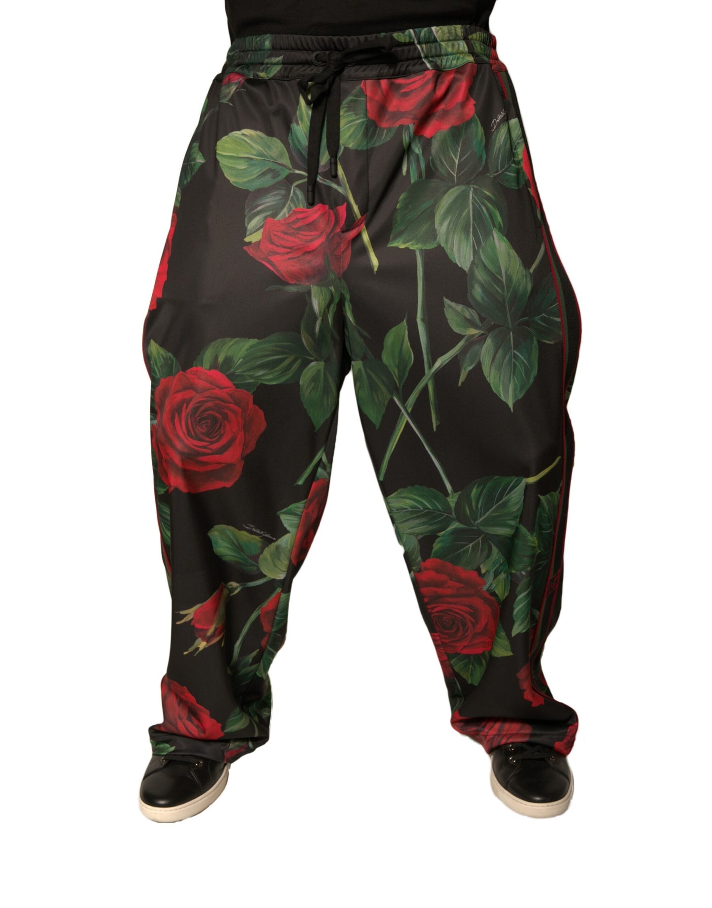 Dolce & Gabbana Black Floral Polyester Jogger Sweatpants Pants Dolce & Gabbana