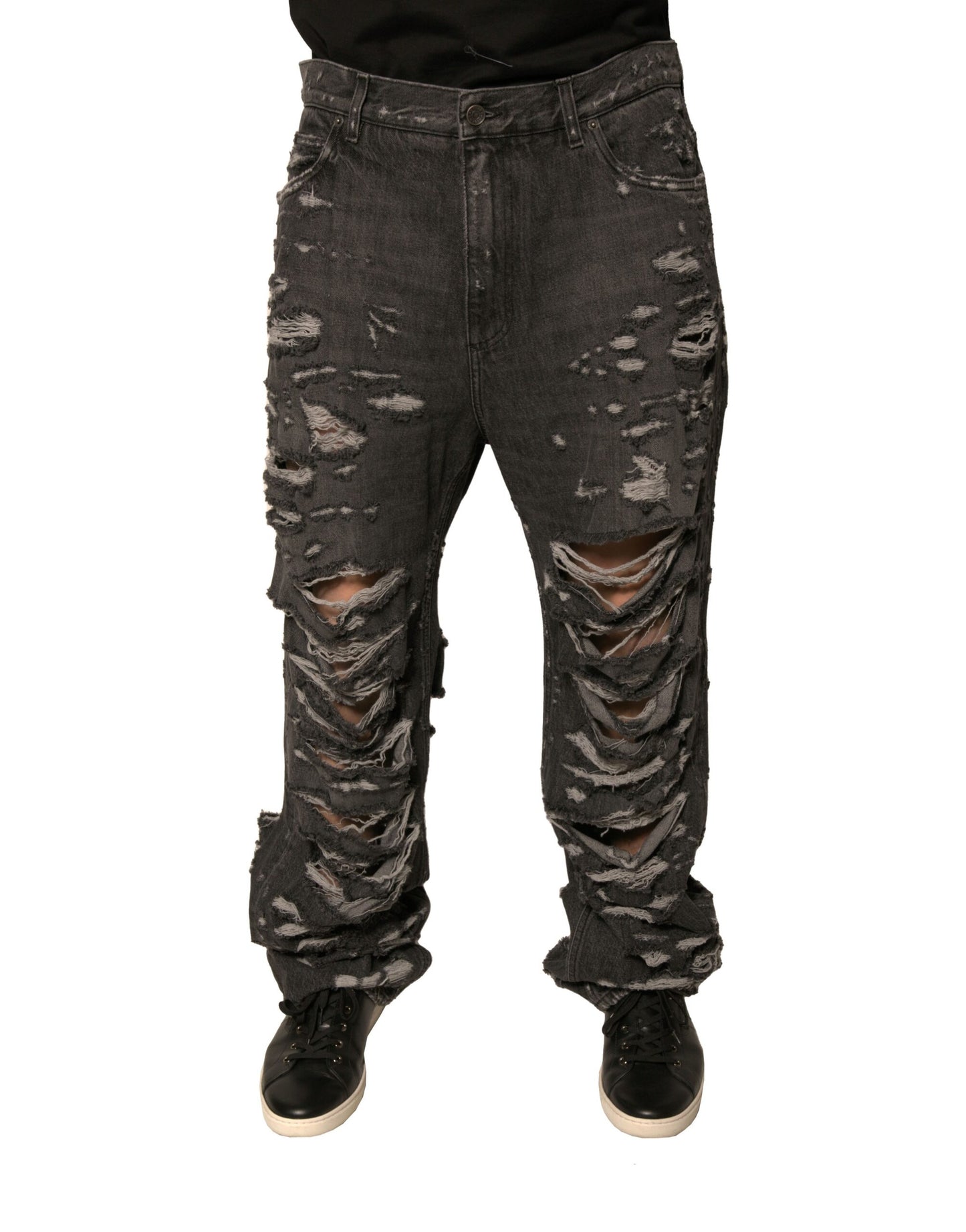 Dolce & Gabbana Gray Tattered Cotton Straight Men Denim Jeans Dolce & Gabbana