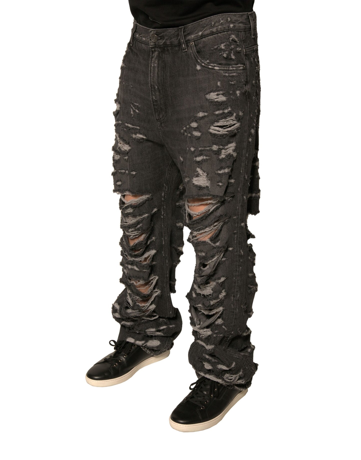 Dolce & Gabbana Gray Tattered Cotton Straight Men Denim Jeans Dolce & Gabbana