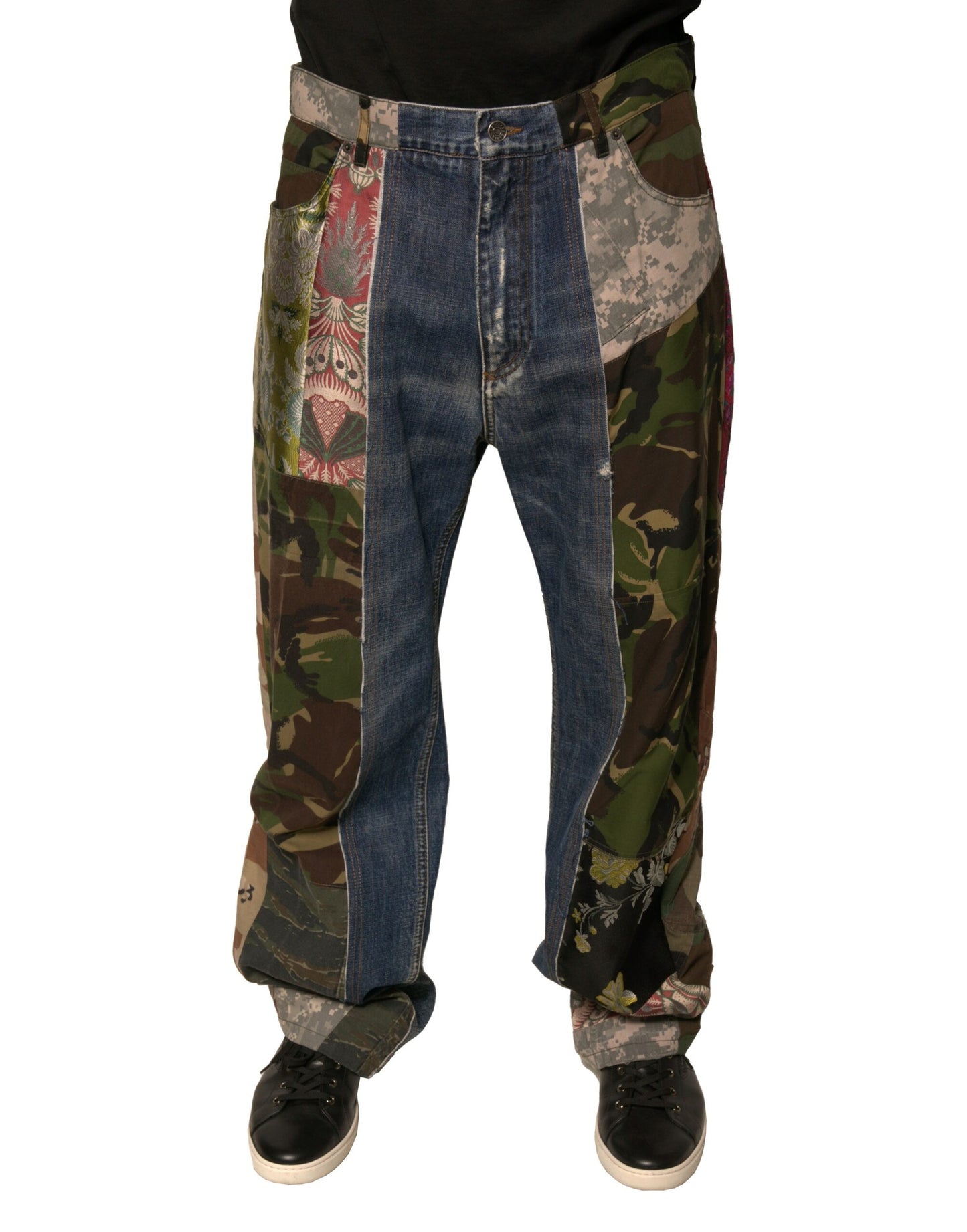 Dolce & Gabbana Blue Patchwork Cotton Straight Denim Jeans Dolce & Gabbana