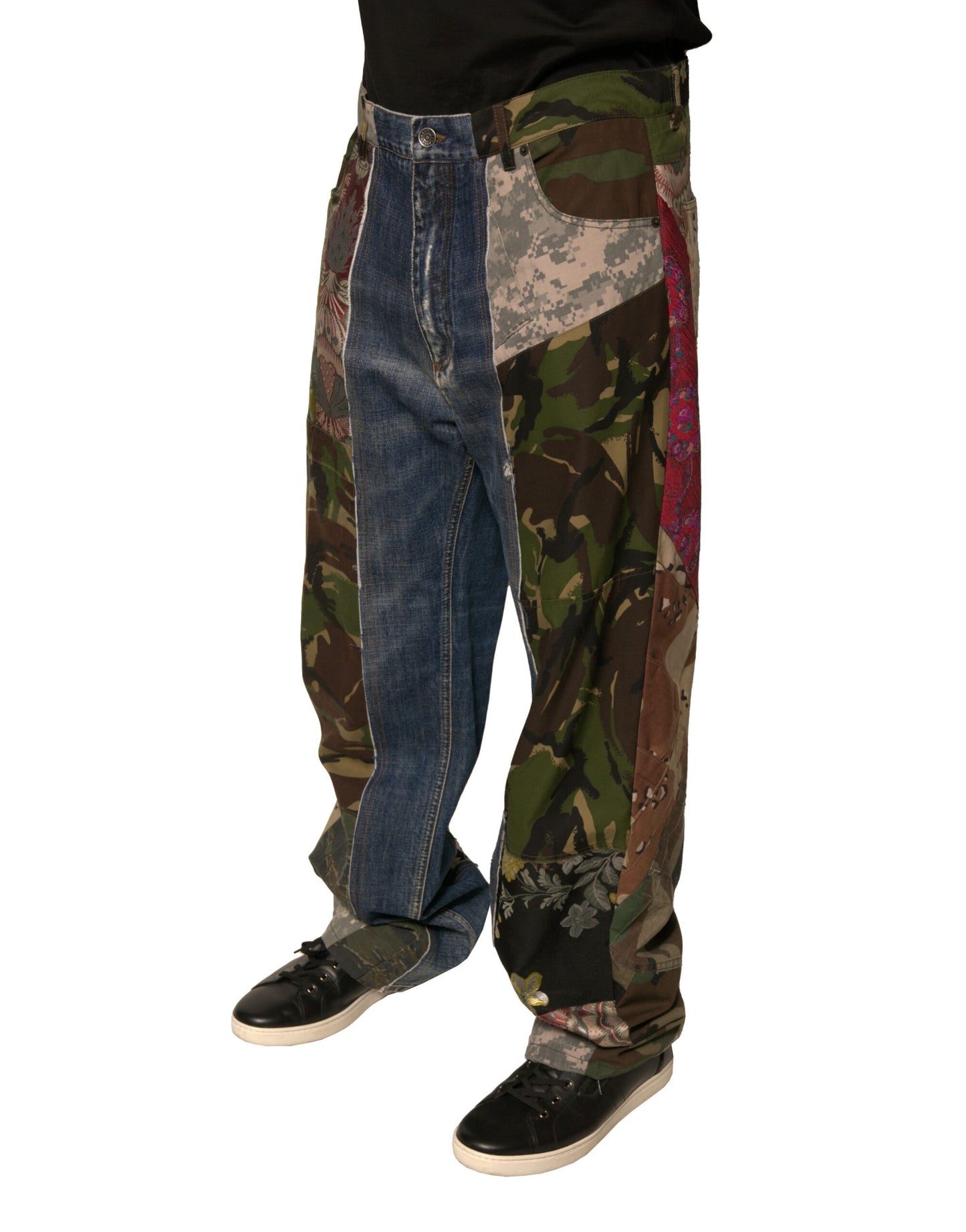 Dolce & Gabbana Blue Patchwork Cotton Straight Denim Jeans Dolce & Gabbana