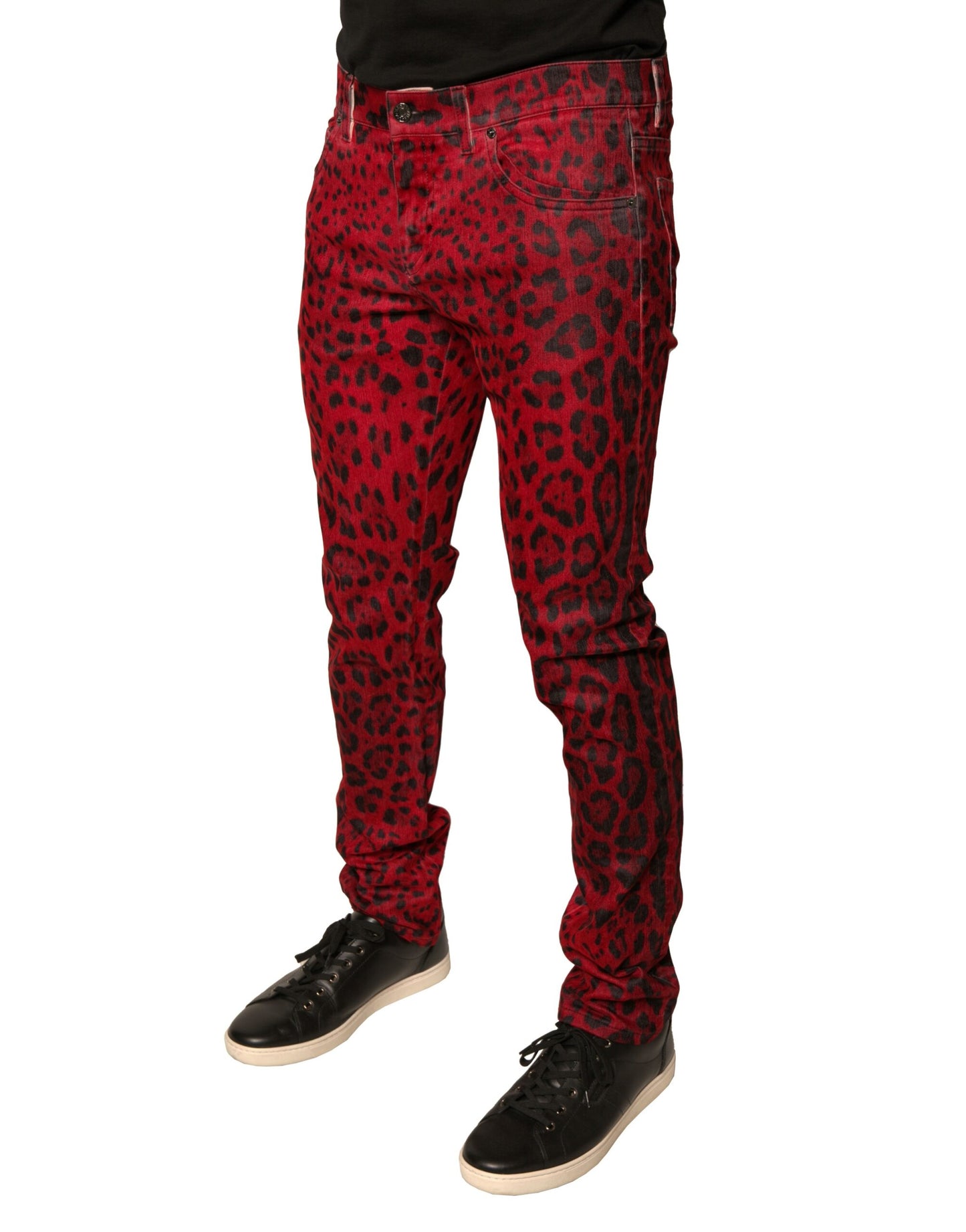 Dolce & Gabbana Red Leopard Cotton Stretch Skinny Denim Jeans Dolce & Gabbana
