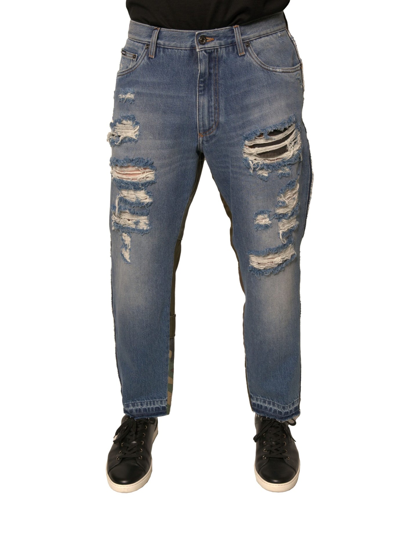 Dolce & Gabbana Blue Tattered Straight Cropped Denim Jeans Dolce & Gabbana