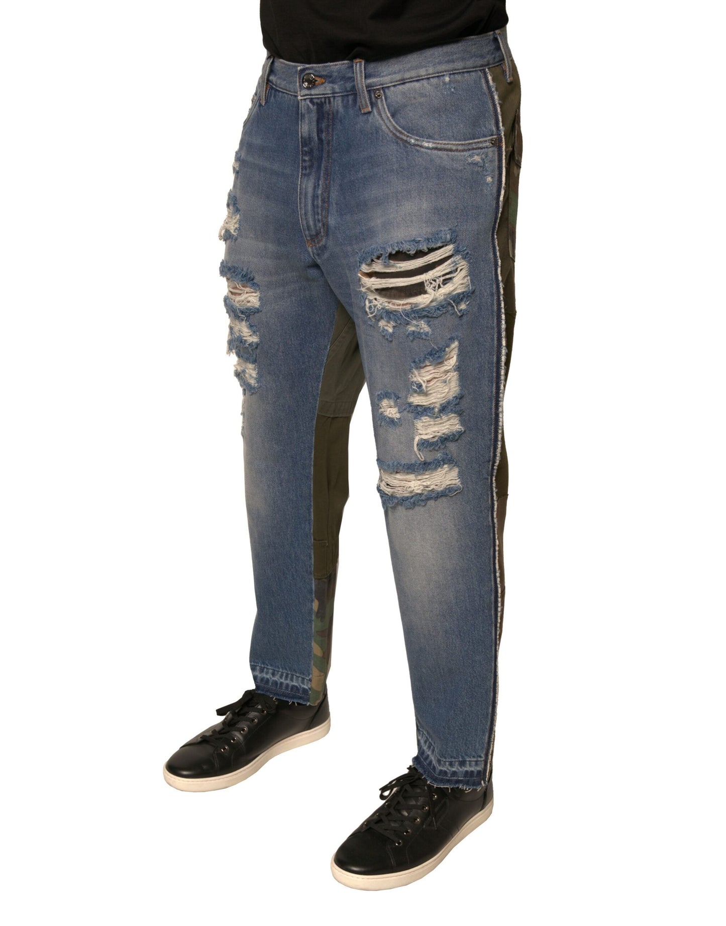 Dolce & Gabbana Blue Tattered Straight Cropped Denim Jeans Dolce & Gabbana