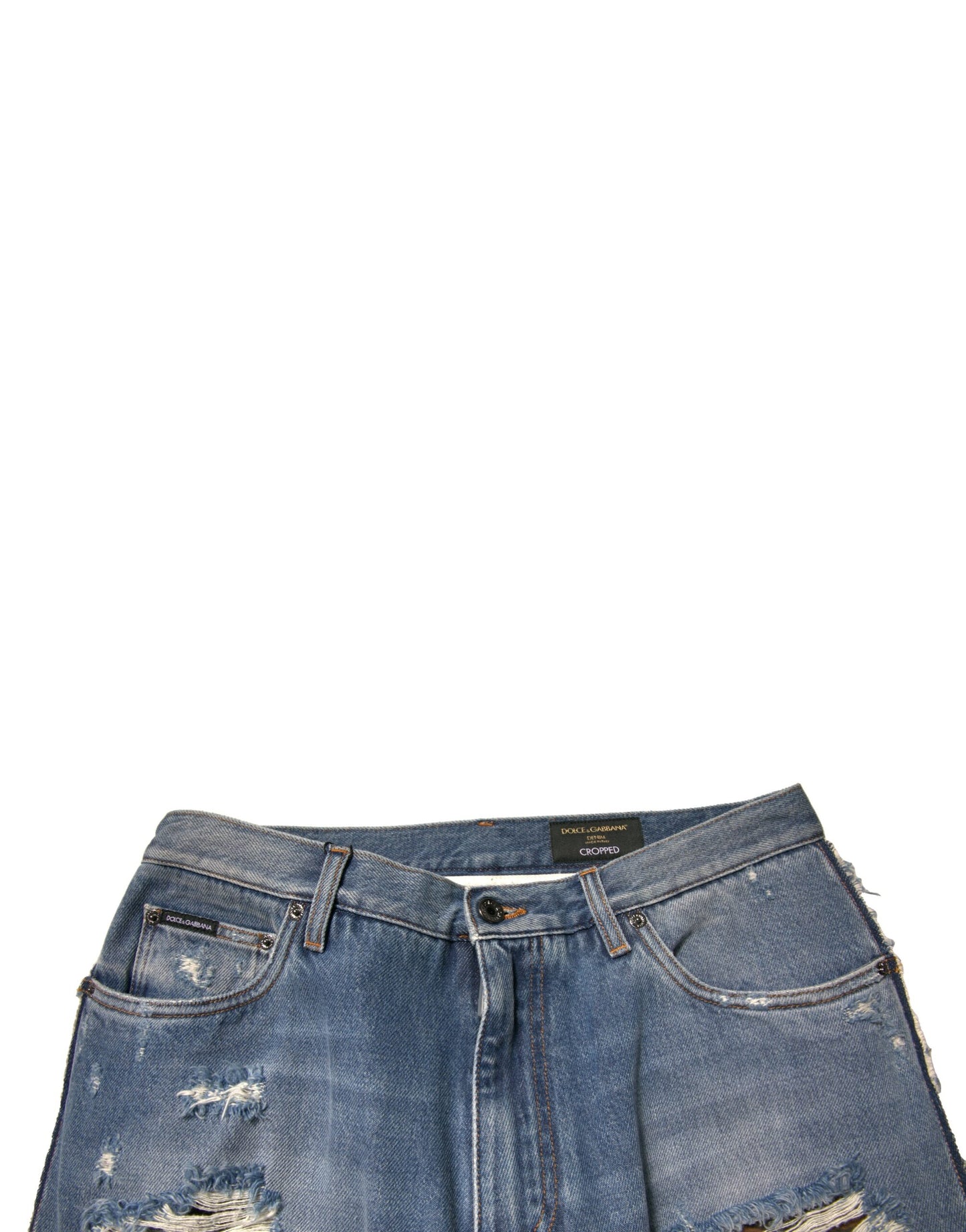 Dolce & Gabbana Blue Tattered Straight Cropped Denim Jeans Dolce & Gabbana