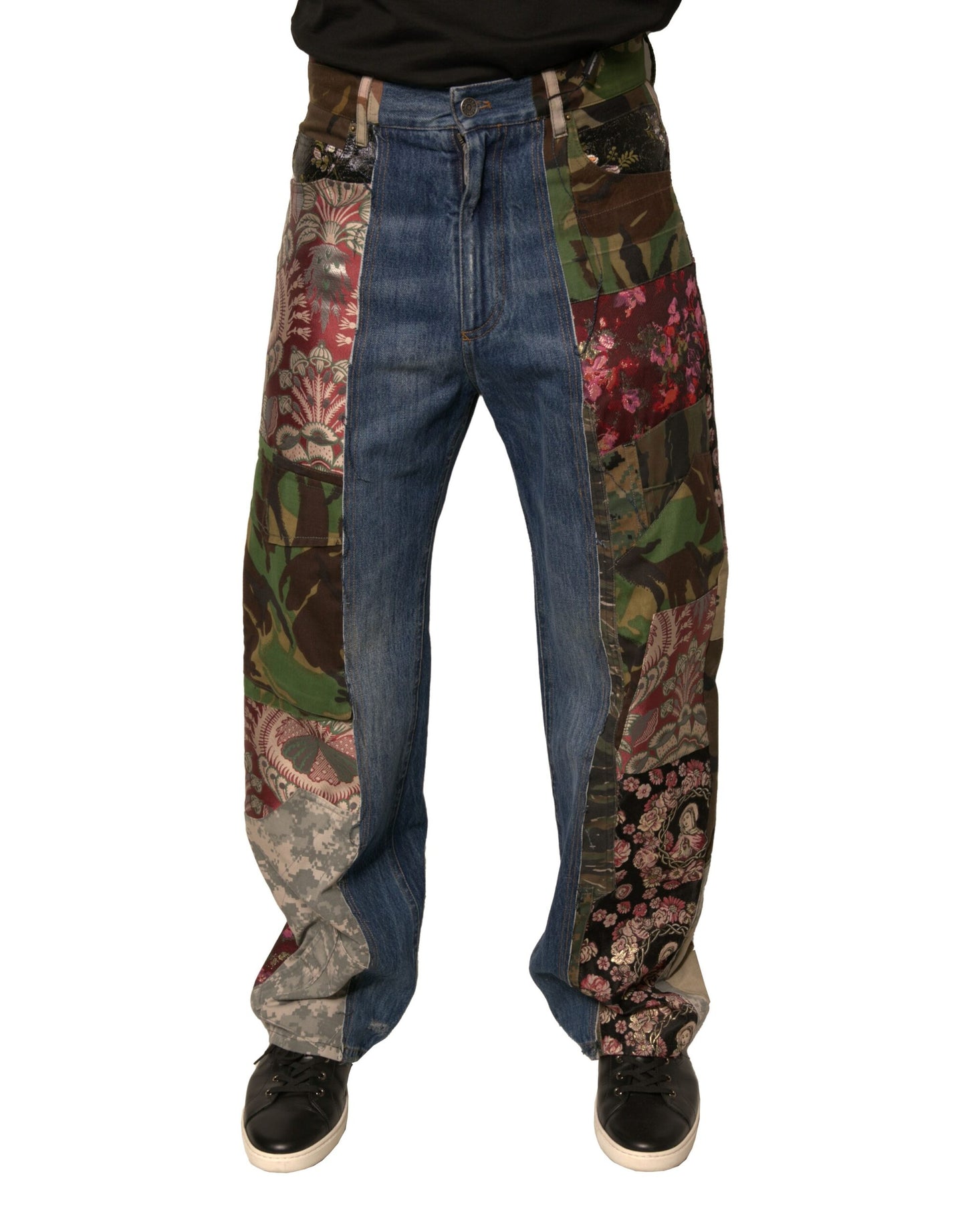 Dolce & Gabbana Blue Patchwork Cotton Straight Denim Jeans Dolce & Gabbana