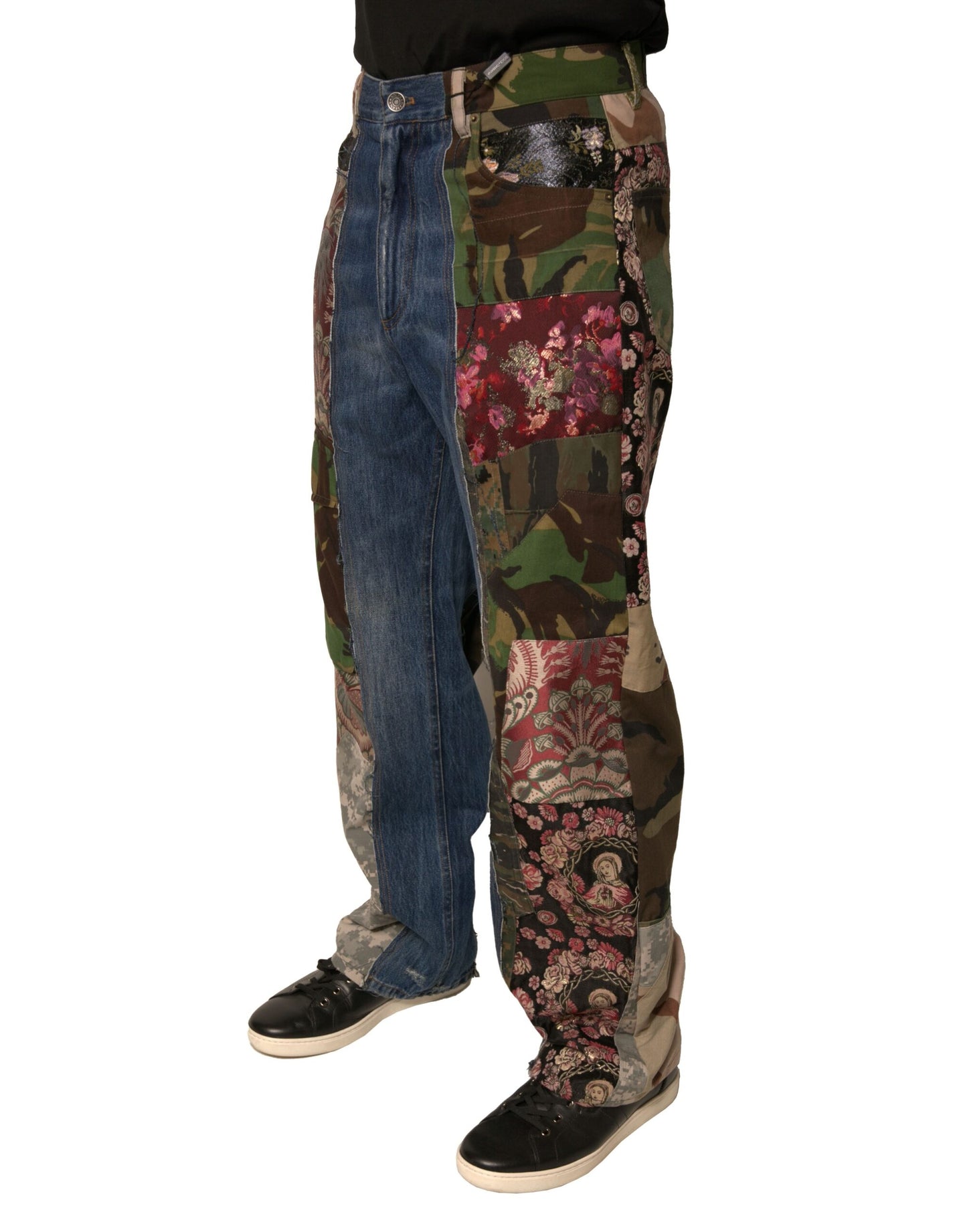 Dolce & Gabbana Blue Patchwork Cotton Straight Denim Jeans Dolce & Gabbana
