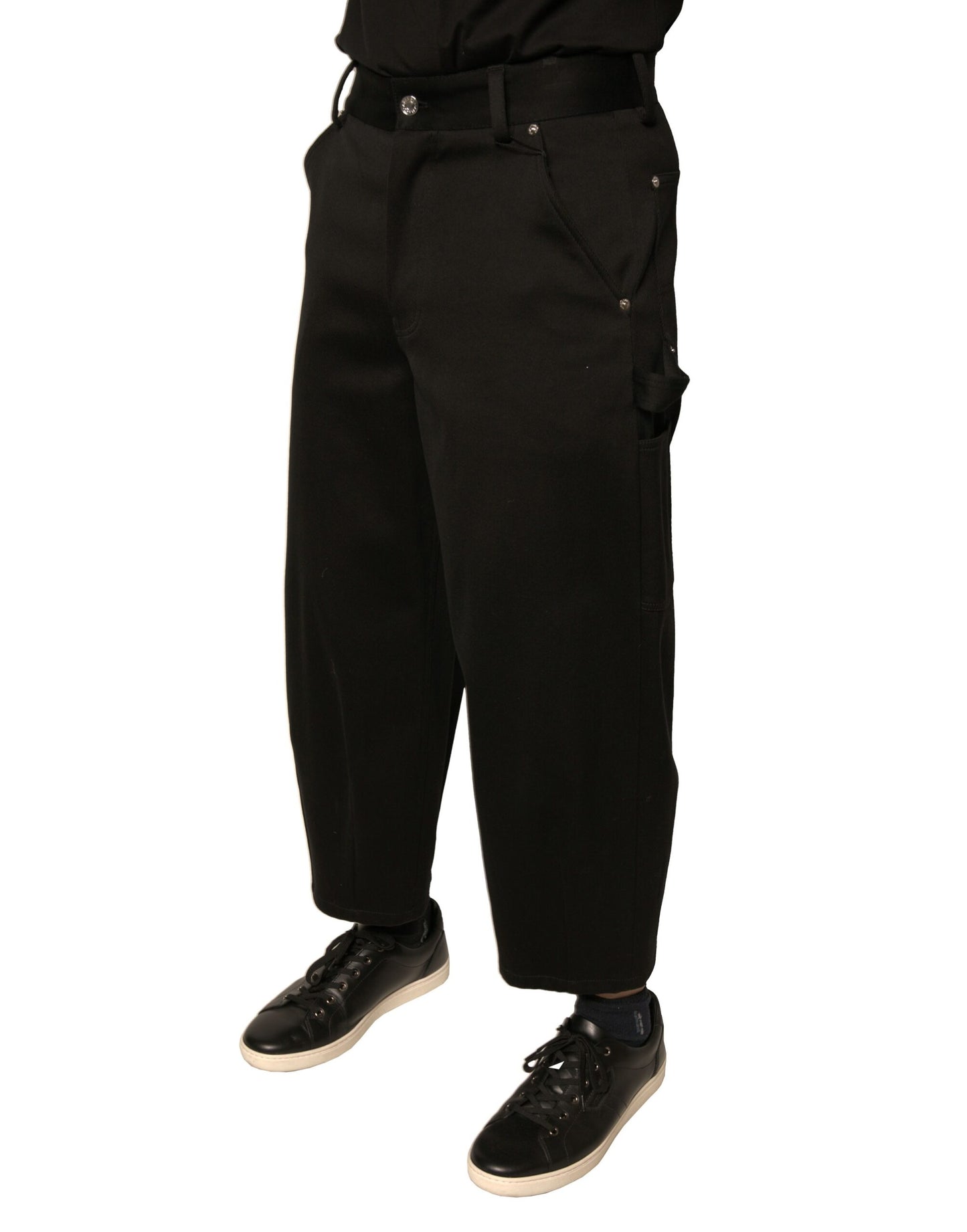 Dolce & Gabbana Black Cotton Mid Waist Cropped Pants Dolce & Gabbana