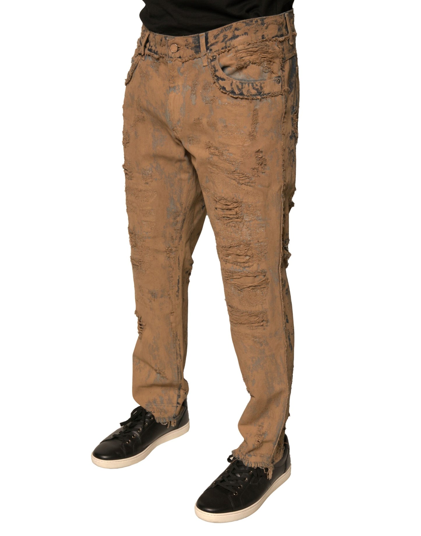 Dolce & Gabbana Brown Tattered Cotton Skinny Denim Jeans Dolce & Gabbana