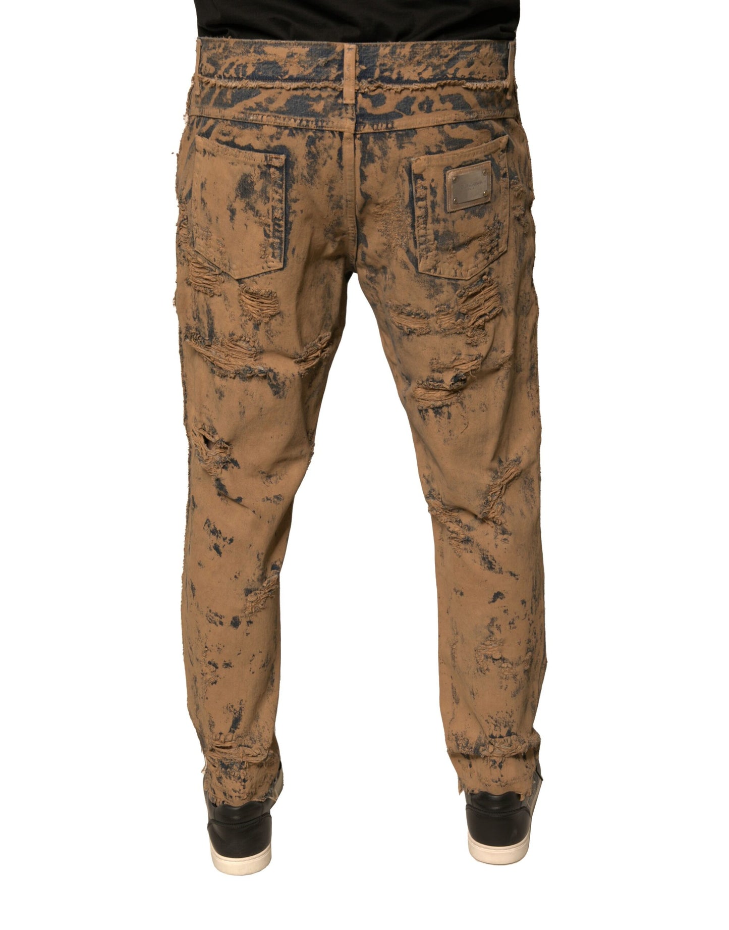 Dolce & Gabbana Brown Tattered Cotton Skinny Denim Jeans Dolce & Gabbana