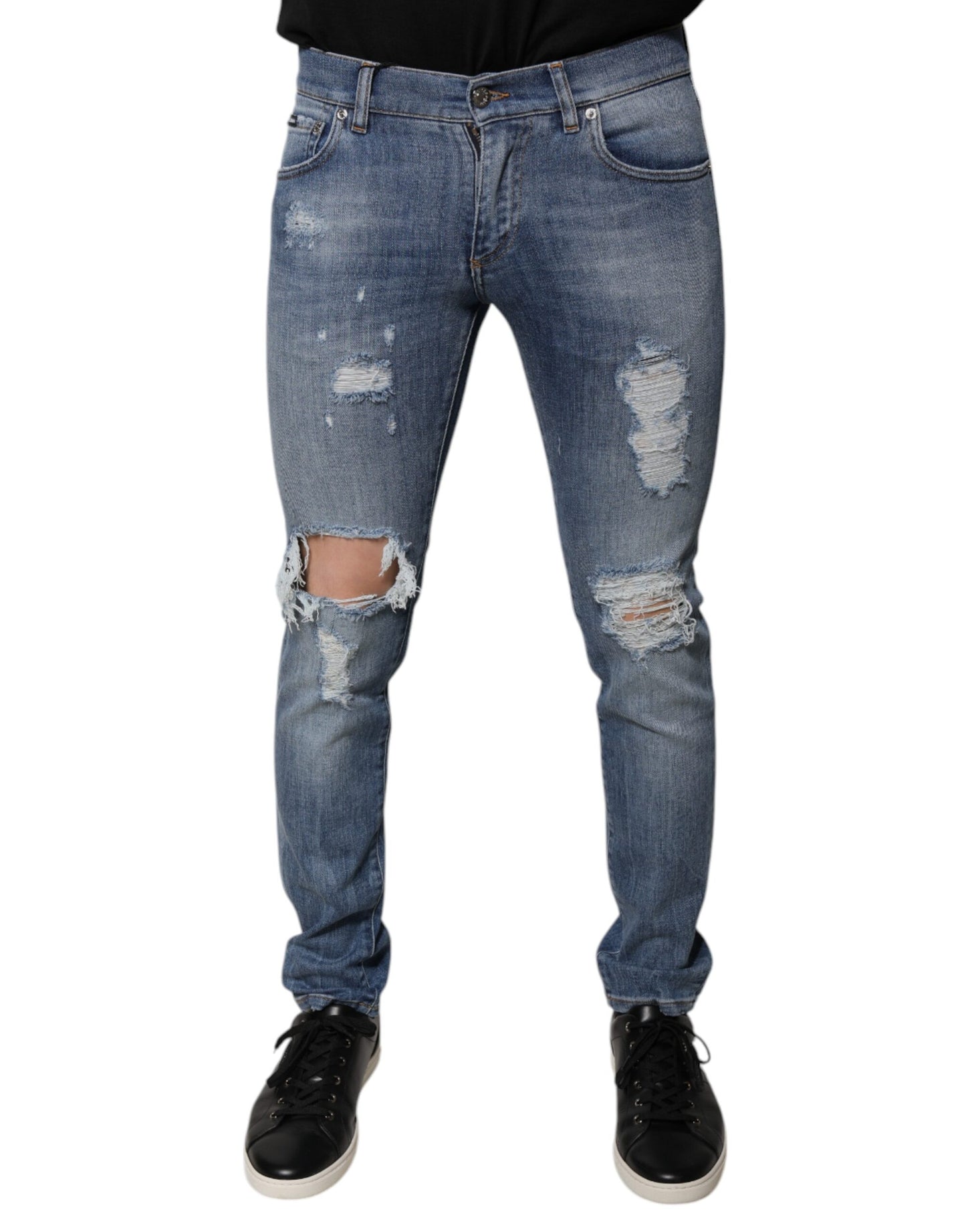 Dolce & Gabbana Blue Tattered Cotton Stretch Skinny Denim Jeans Dolce & Gabbana