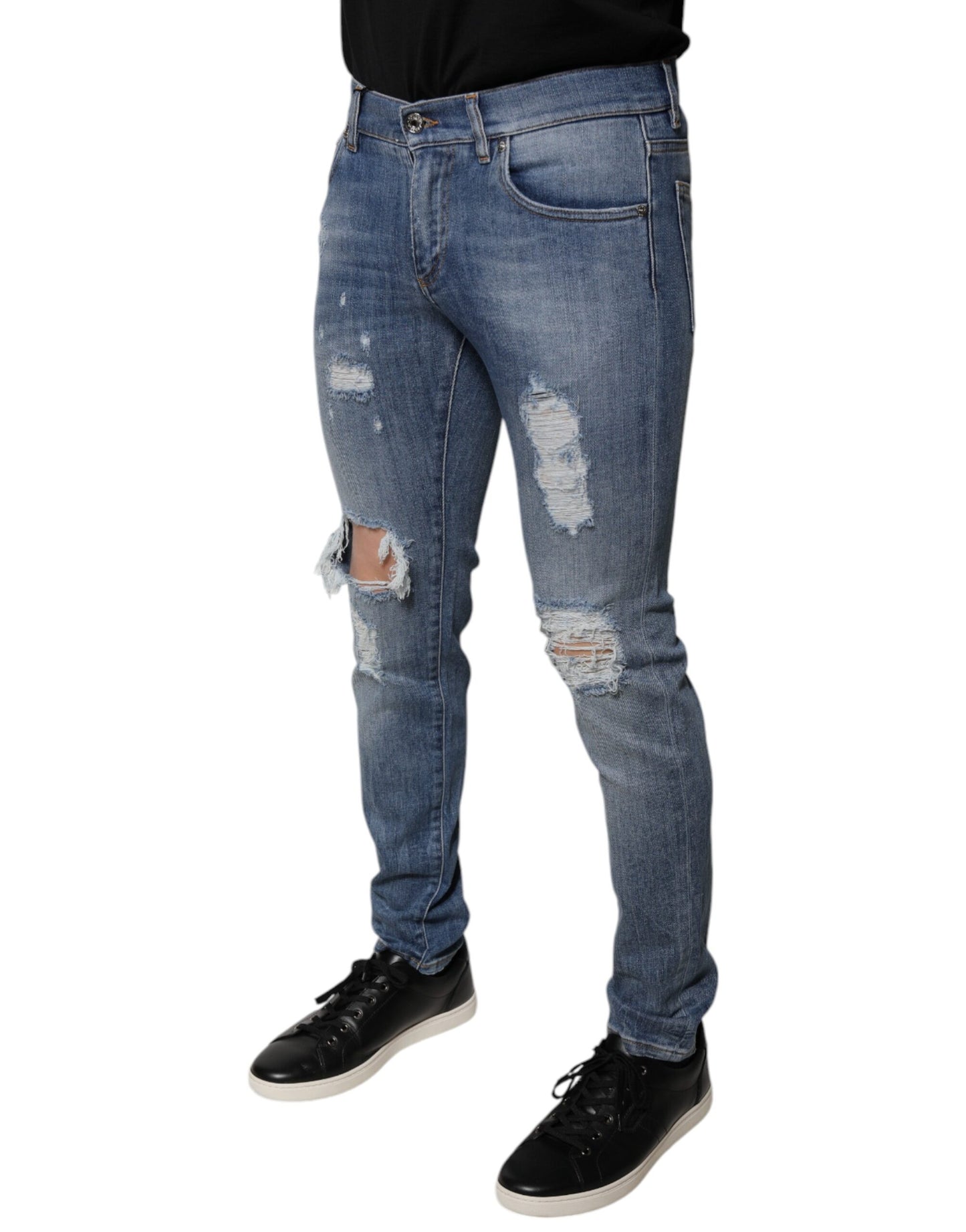 Dolce & Gabbana Blue Tattered Cotton Stretch Skinny Denim Jeans Dolce & Gabbana