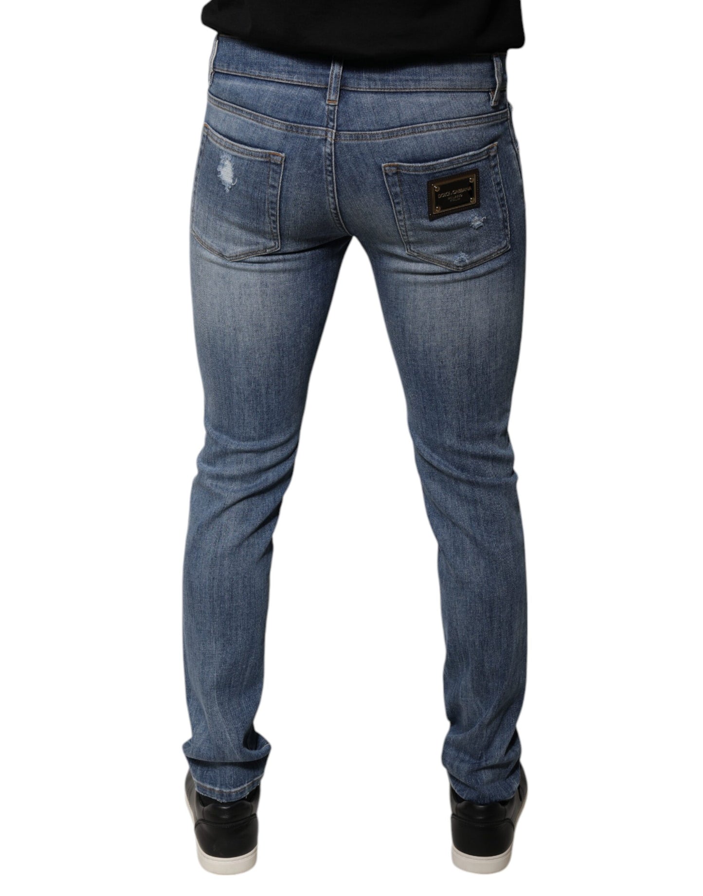 Dolce & Gabbana Blue Tattered Cotton Stretch Skinny Denim Jeans Dolce & Gabbana