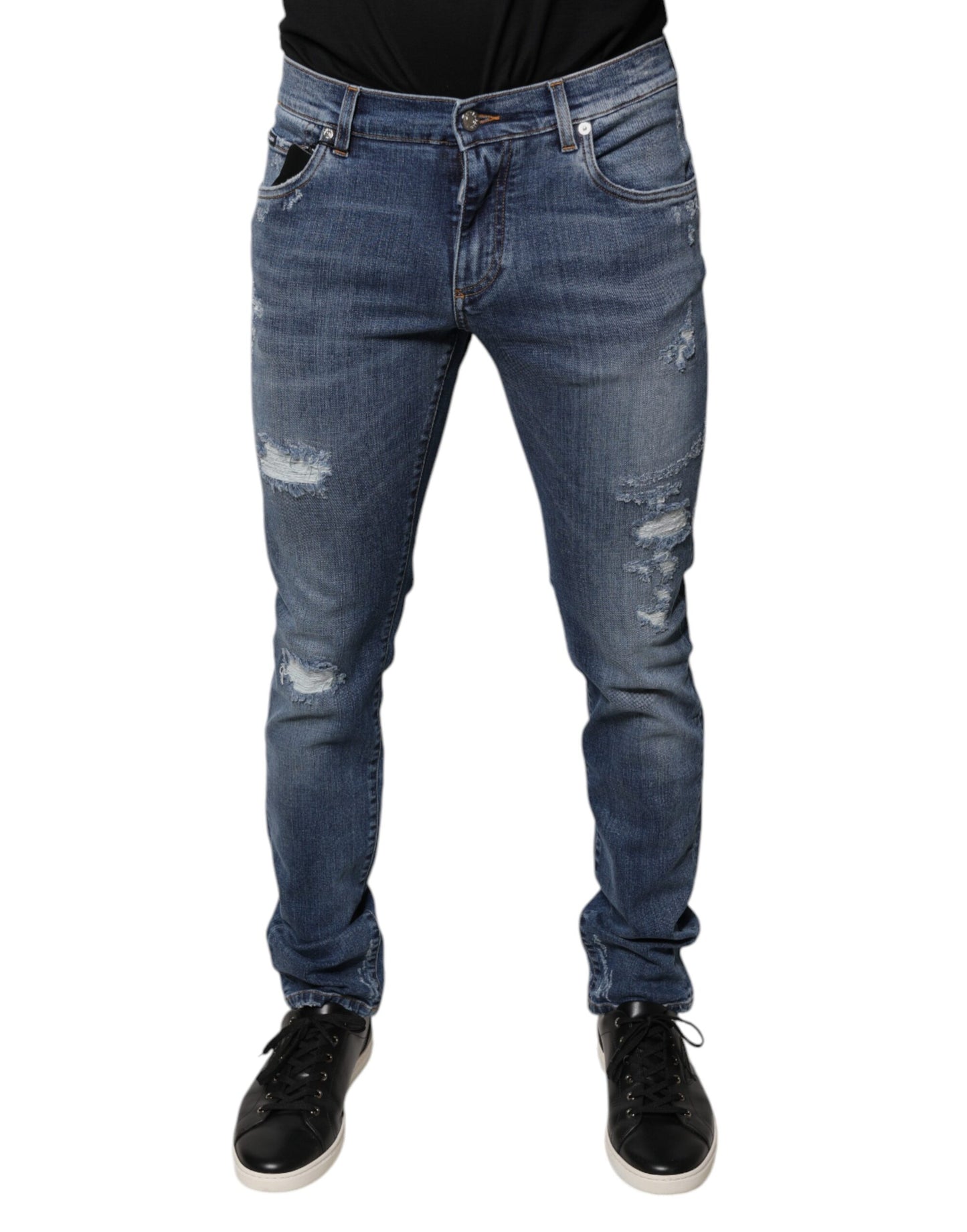 Dolce & Gabbana Blue Tattered Cotton Stretch Skinny Denim Jeans Dolce & Gabbana
