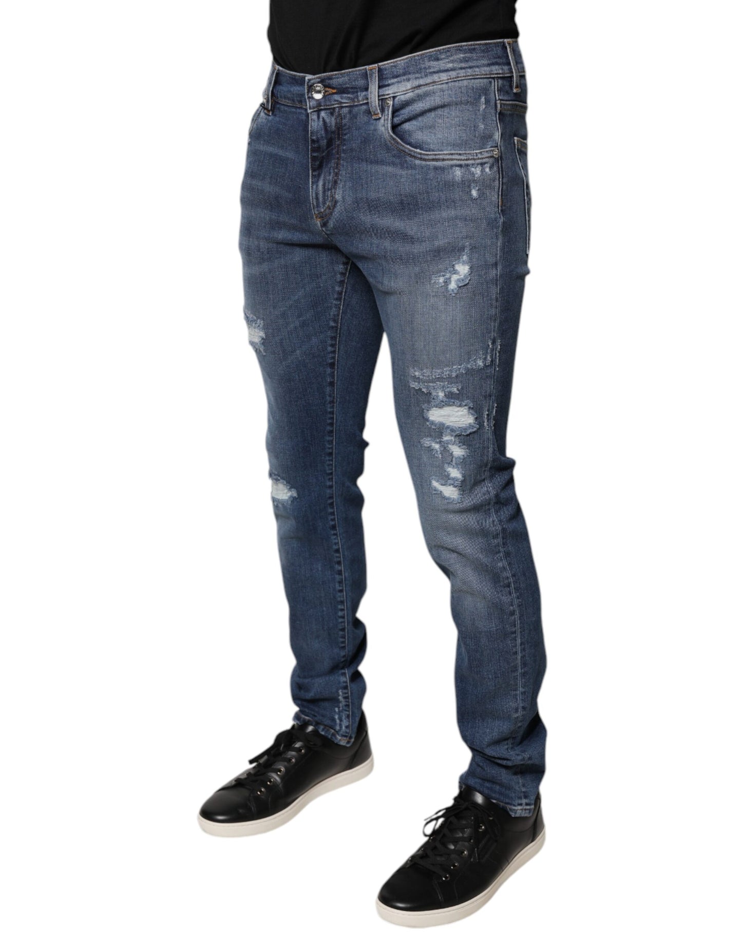 Dolce & Gabbana Blue Tattered Cotton Stretch Skinny Denim Jeans Dolce & Gabbana
