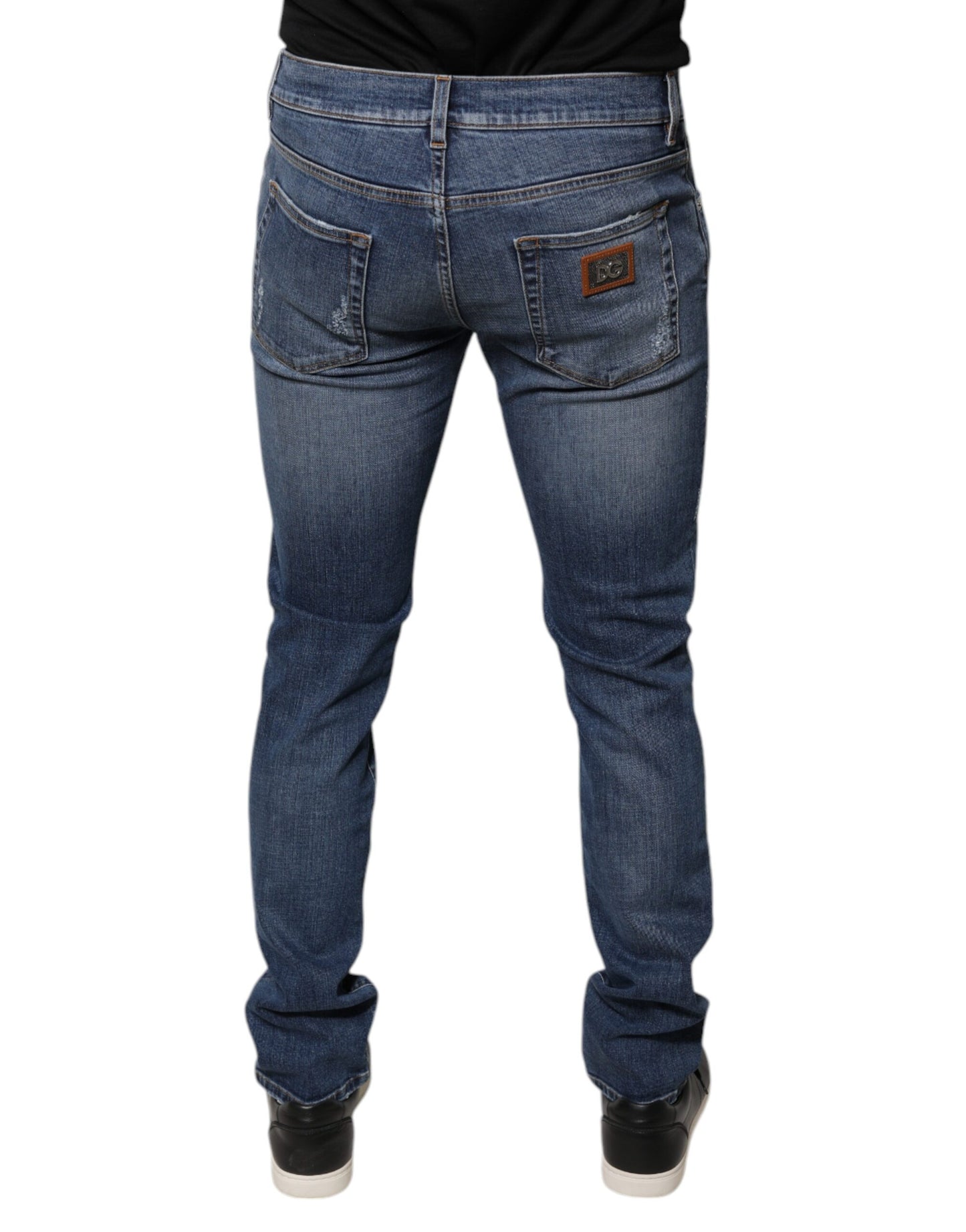 Dolce & Gabbana Blue Tattered Cotton Stretch Skinny Denim Jeans Dolce & Gabbana