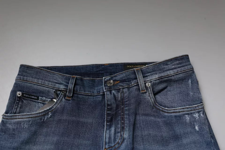 Dolce & Gabbana Blue Tattered Cotton Stretch Skinny Denim Jeans Dolce & Gabbana
