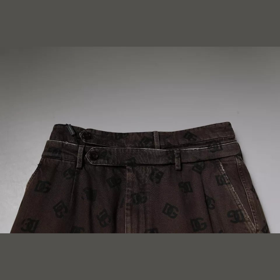 Dolce & Gabbana Brown Logo Cotton Straight Denim Jeans Dolce & Gabbana