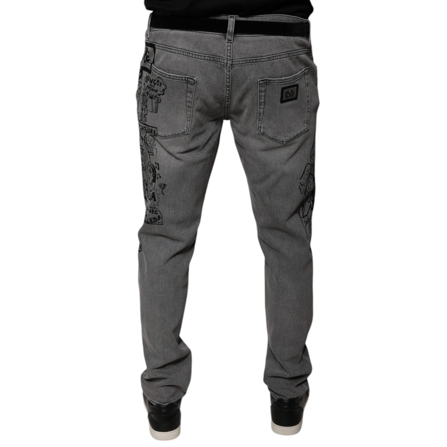 Dolce & Gabbana Gray Graphic Print Cotton Skinny Denim Jeans