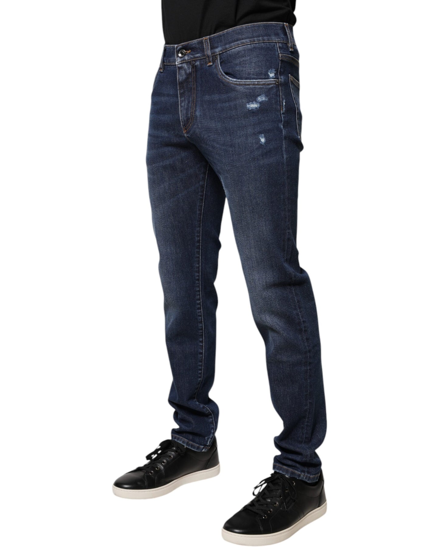 Dolce & Gabbana Blue Cotton Logo Print Slim Fit Denim Jeans Dolce & Gabbana