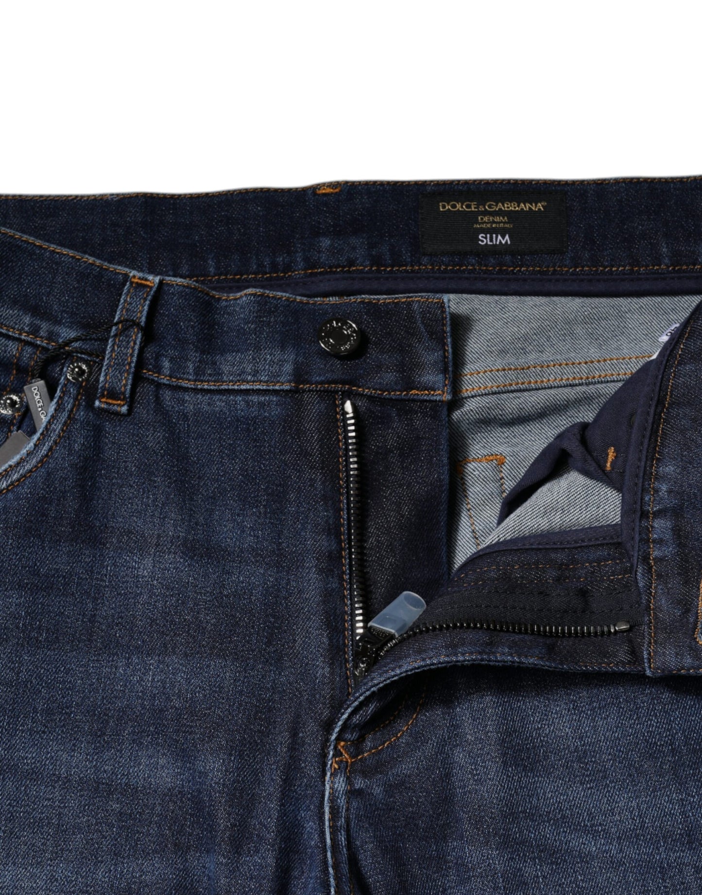 Dolce & Gabbana Blue Cotton Logo Print Slim Fit Denim Jeans Dolce & Gabbana