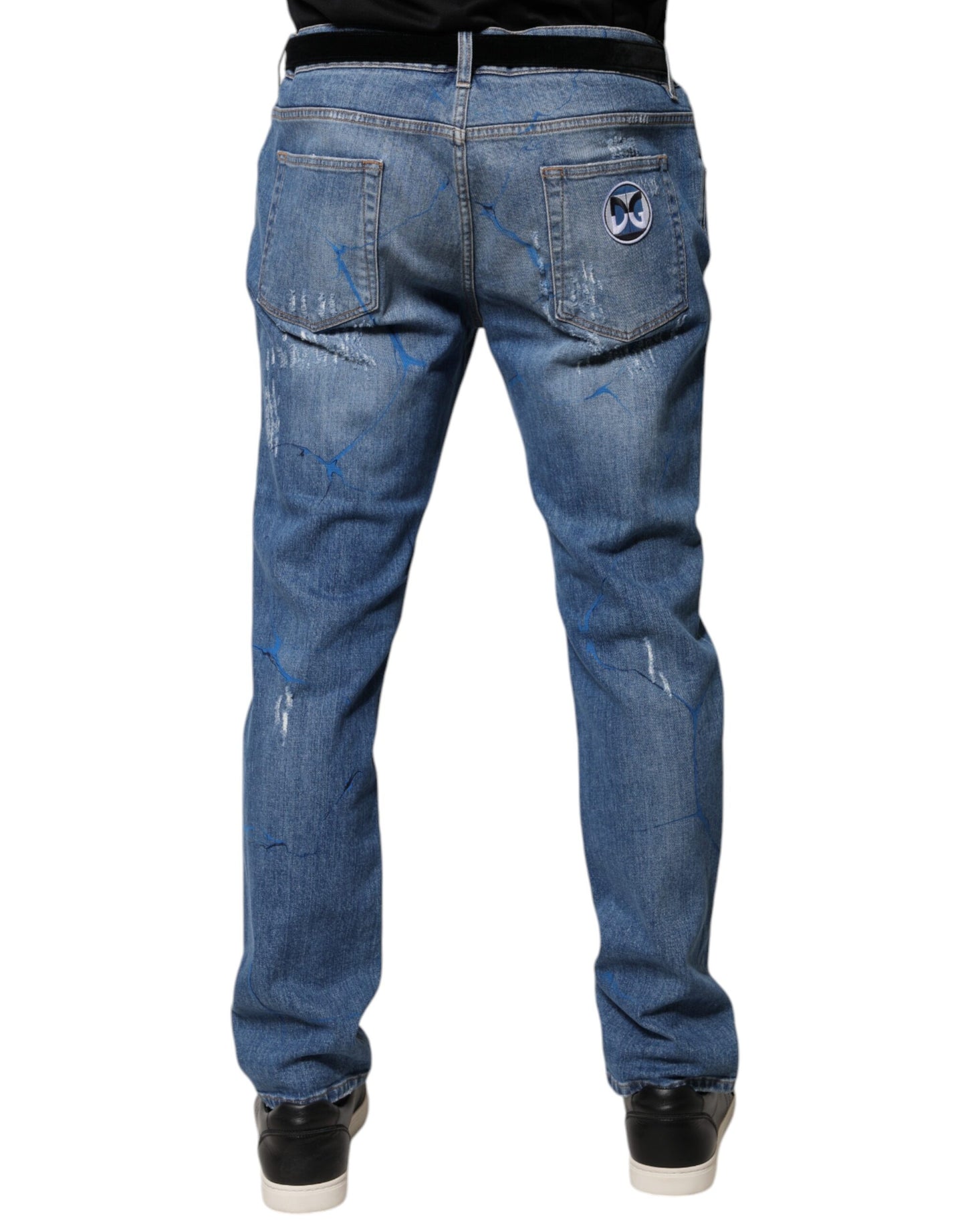 Dolce & Gabbana Blue Cotton Stretch Tattered Skinny Denim Jeans Dolce & Gabbana