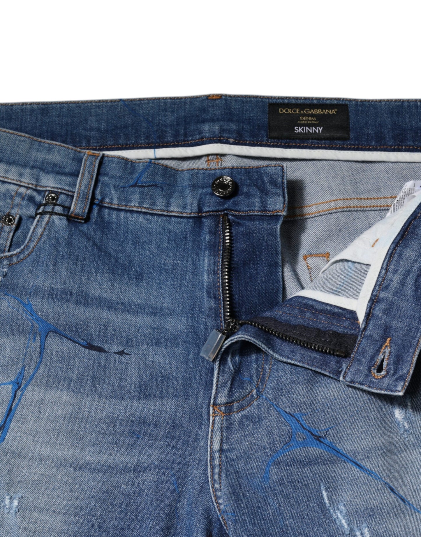 Dolce & Gabbana Blue Cotton Stretch Tattered Skinny Denim Jeans Dolce & Gabbana