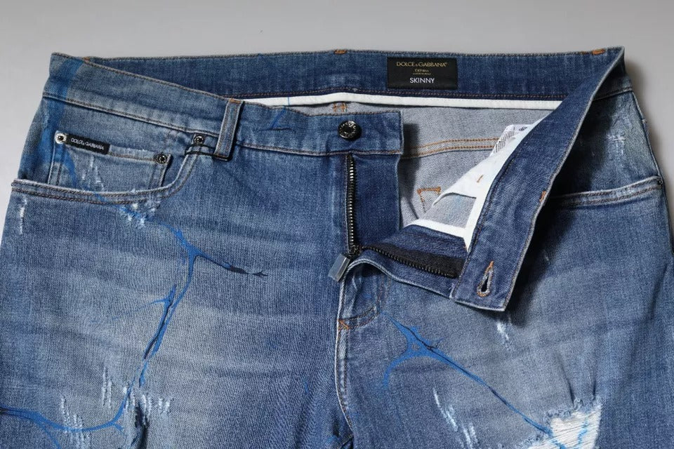 Dolce & Gabbana Blue Cotton Stretch Tattered Skinny Denim Jeans Dolce & Gabbana