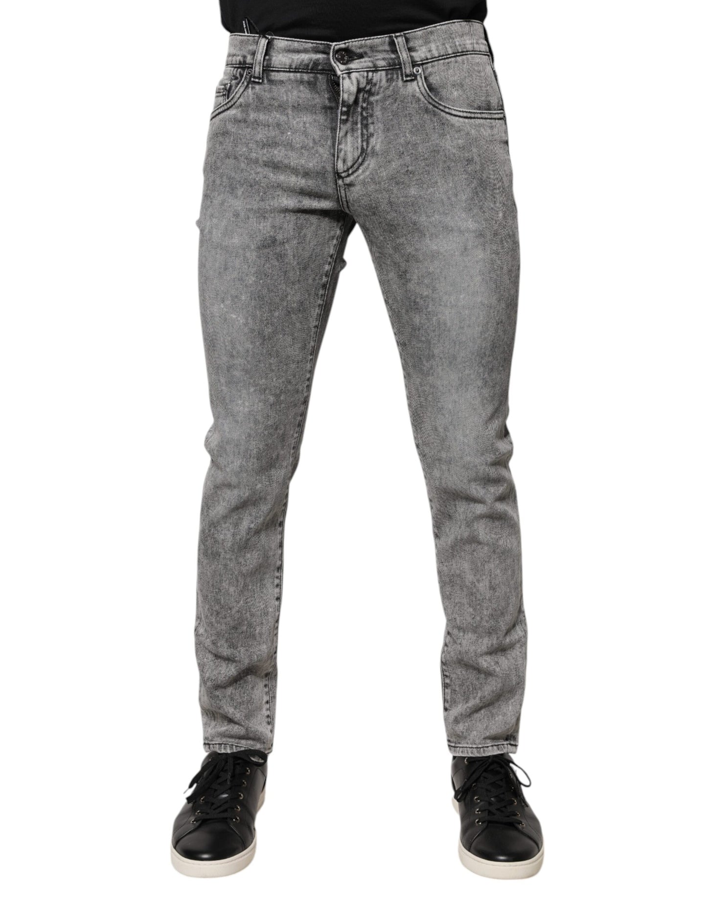 Dolce & Gabbana Gray Logo Plaque Cotton Slim Fit Denim Jeans Dolce & Gabbana
