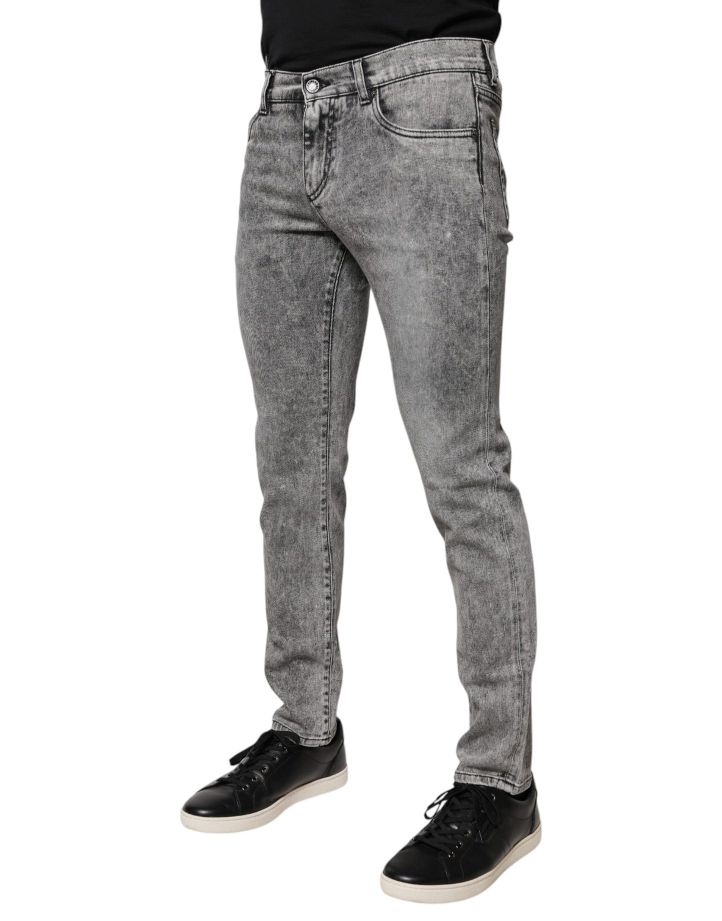 Dolce & Gabbana Gray Logo Plaque Cotton Slim Fit Denim Jeans Dolce & Gabbana