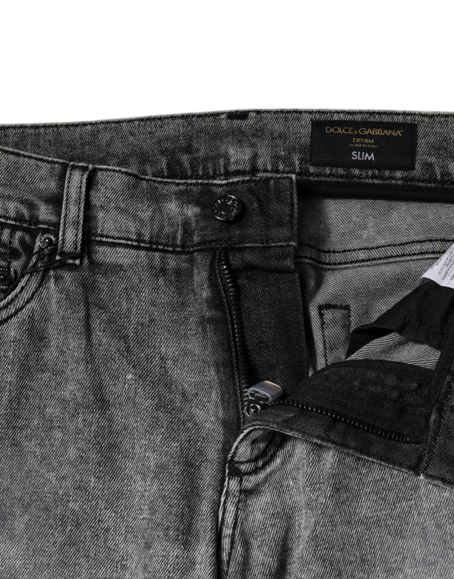 Dolce & Gabbana Gray Logo Plaque Cotton Slim Fit Denim Jeans Dolce & Gabbana