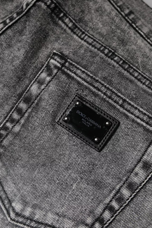 Dolce & Gabbana Gray Logo Plaque Cotton Slim Fit Denim Jeans Dolce & Gabbana