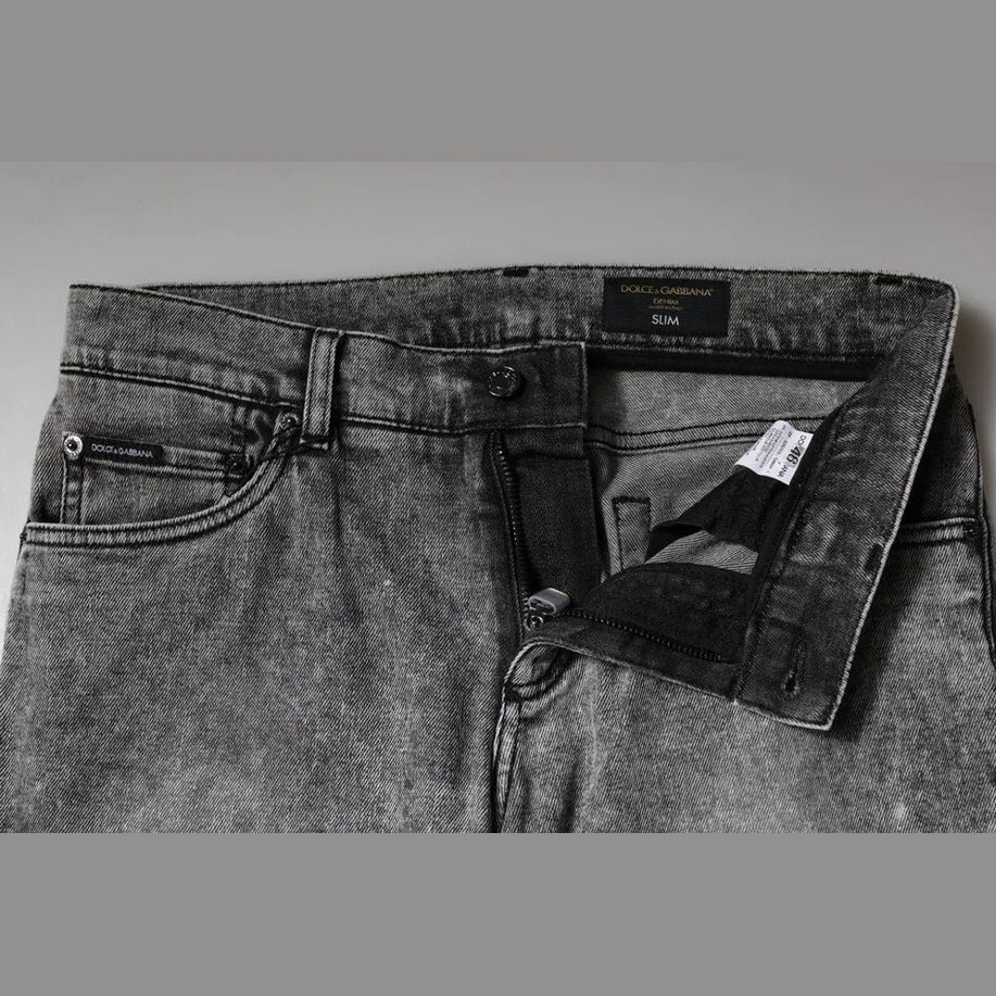 Dolce & Gabbana Gray Logo Plaque Cotton Slim Fit Denim Jeans Dolce & Gabbana