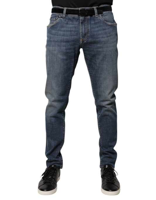 Dolce & Gabbana Blue Logo Plaque Cotton Skinny Denim Jeans Dolce & Gabbana