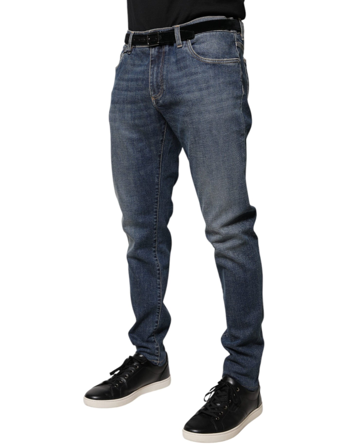Dolce & Gabbana Blue Logo Plaque Cotton Skinny Denim Jeans Dolce & Gabbana