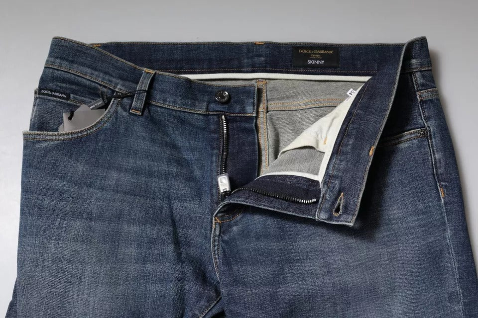 Dolce & Gabbana Blue Logo Plaque Cotton Skinny Denim Jeans Dolce & Gabbana