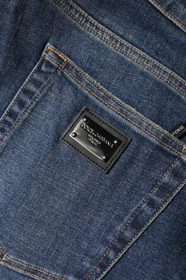Dolce & Gabbana Blue Logo Plaque Cotton Skinny Denim Jeans Dolce & Gabbana