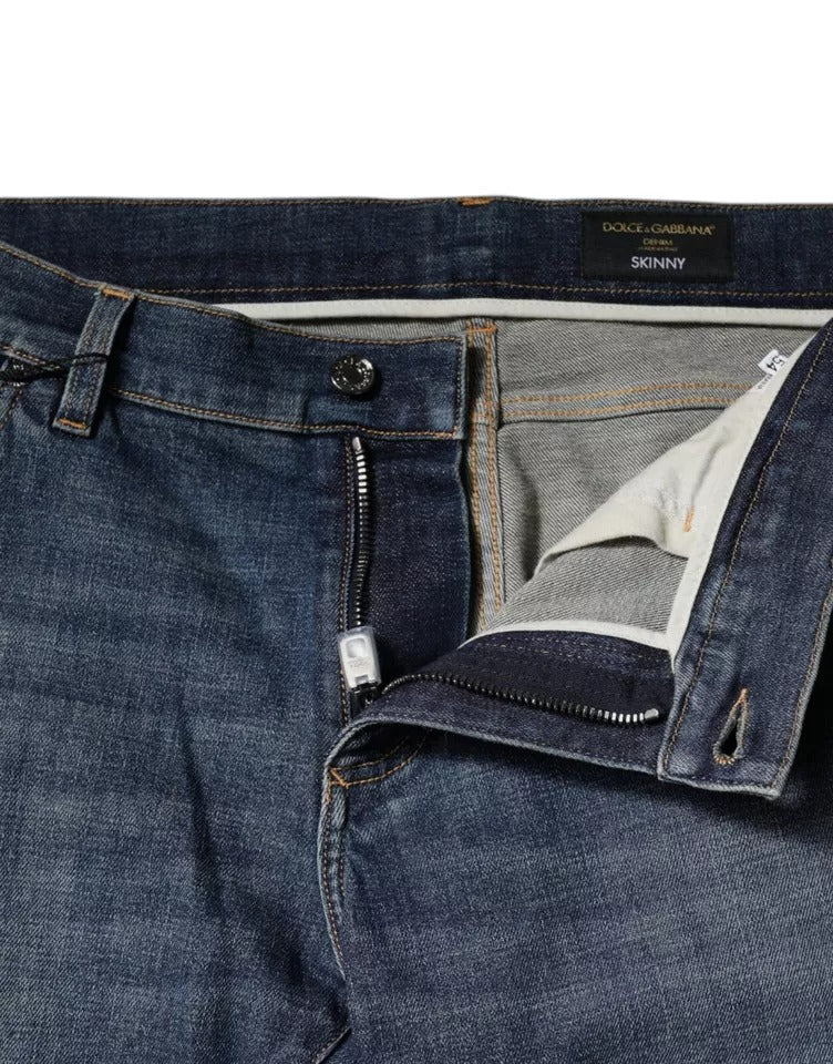 Dolce & Gabbana Blue Logo Plaque Cotton Skinny Denim Jeans Dolce & Gabbana