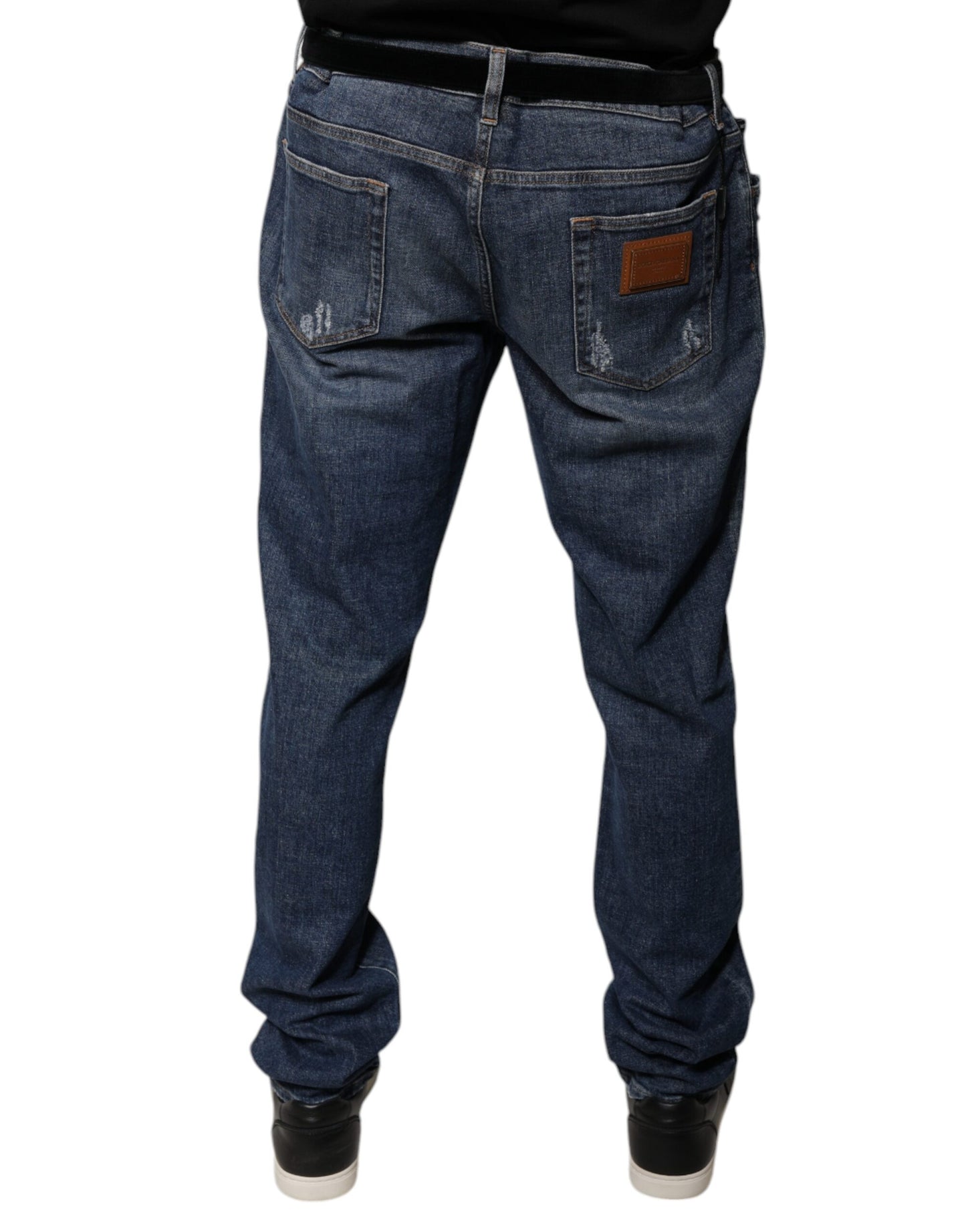 Dolce & Gabbana Dark Blue Cotton Logo Skinny Denim Jeans Dolce & Gabbana