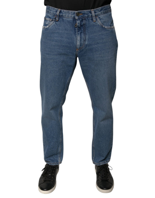 Dolce & Gabbana Blue Cotton Logo Men Loose Denim Jeans Dolce & Gabbana