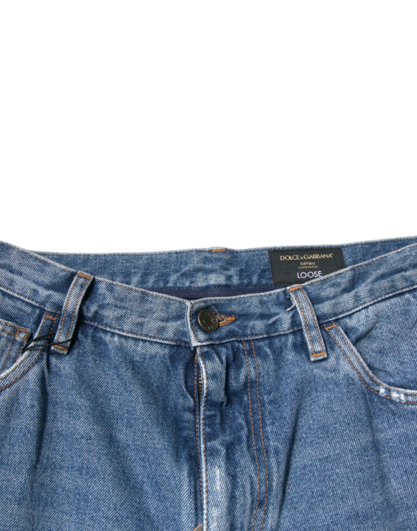 Dolce & Gabbana Blue Cotton Logo Men Loose Denim Jeans Dolce & Gabbana